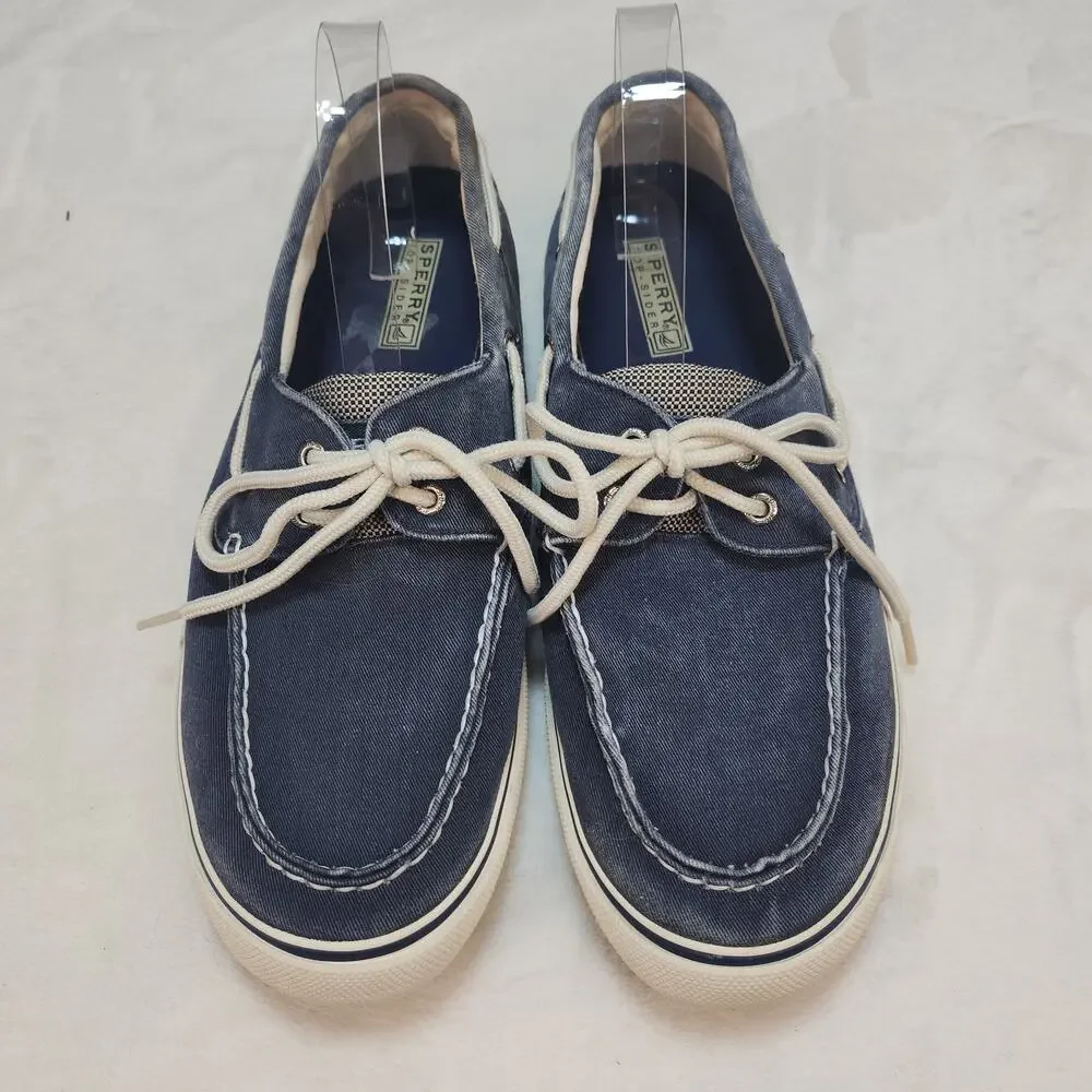 Sperry Top Sider Mens 12 Blue Canvas Boat Shoes Faded Low Tops Fabric Preppy